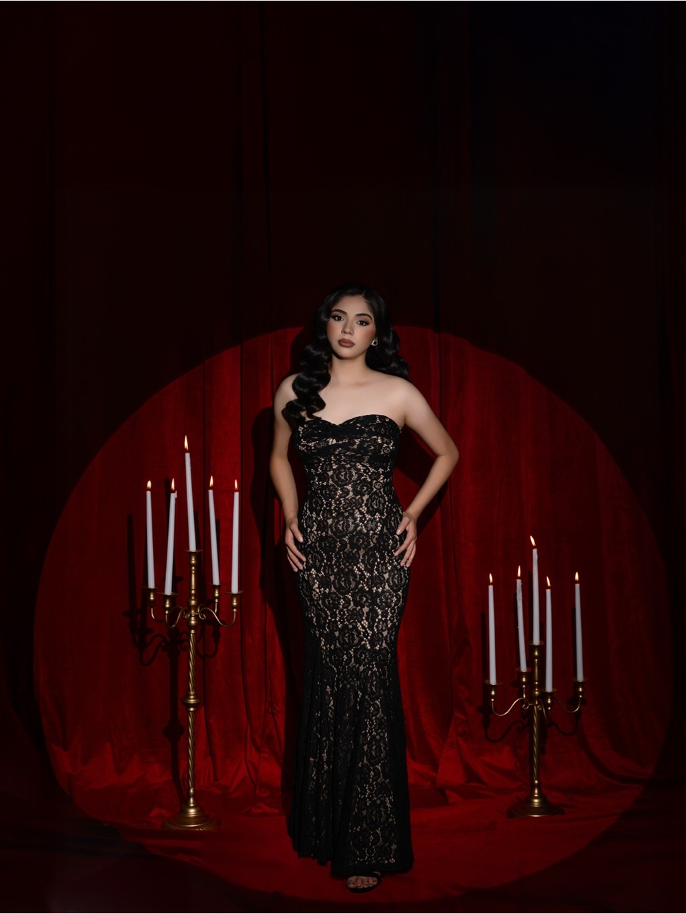 Windsor Black Lace Strapless Mermaid Gown with Nude Underlay